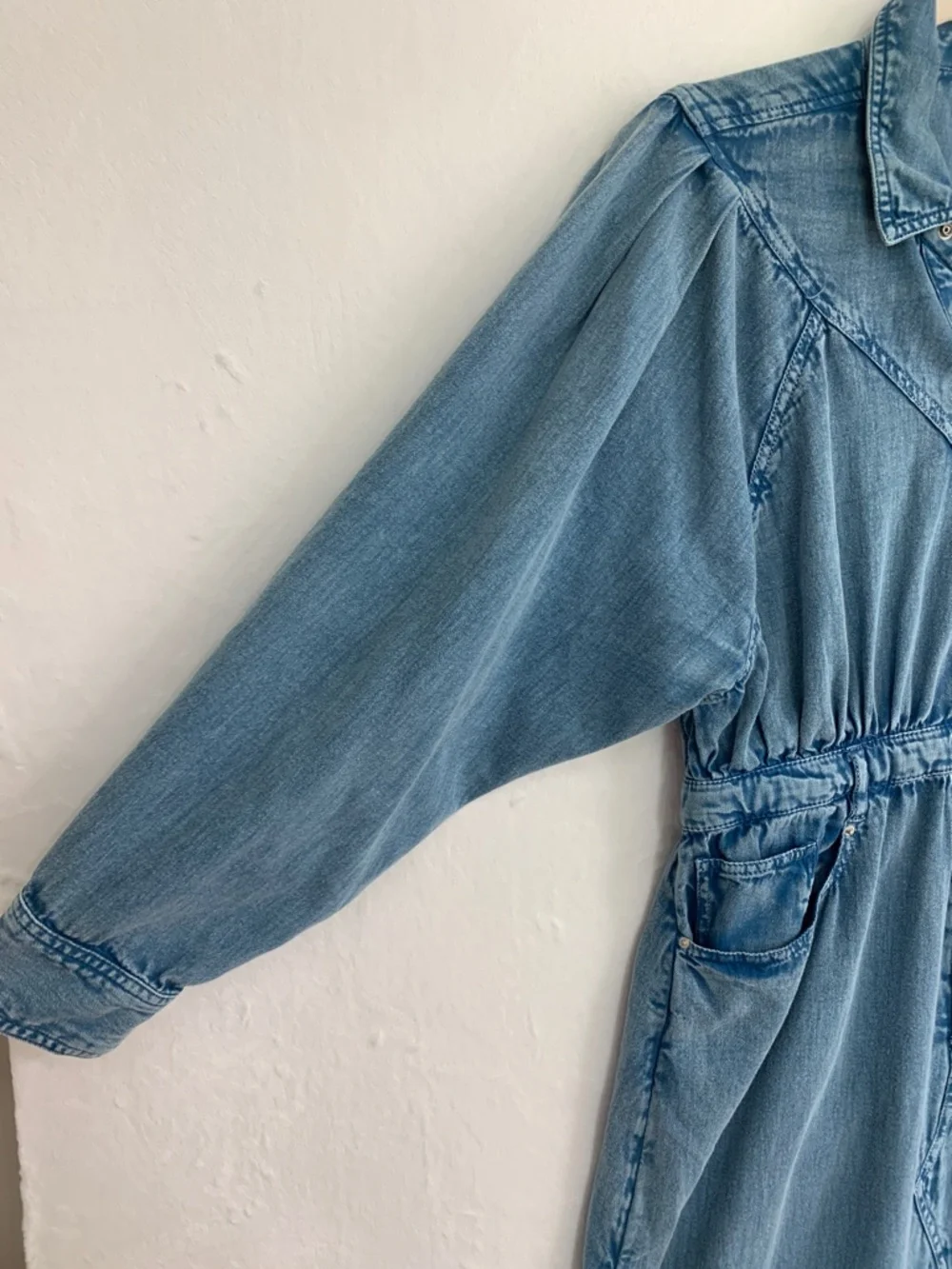 Free People Mad Love Denim Midi Shirt Dress in Skyfall Sz Large